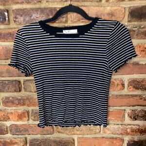 Heart & Hips Black Striped Short Sleeve Crop Top Women's Size Small